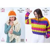 King Cole Pattern 6291 Sweater, Scarf and Hat in Big Value BIG