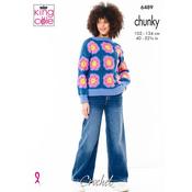 King Cole Crochet Pattern 6489 Flower Cardigan and Jumper in Big ValueChunky
