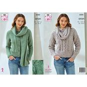 King Cole Pattern 6502 Scardigan and Sweater with Cowl in Fashion Aran