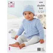 King Cole Pattern 6546 Slipover, Cardigan, Sweater and Hat knitted in Little Lamb DK