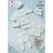 Pattern 6584 Cardigan, Matinee Coat, Hats, Leggings and Shawl in DK image