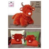 King Cole Pattern 9089 Tinsel Highland Cow &amp; Cushion Covers in Tinsel Chunky, BV Chunky &amp; Do