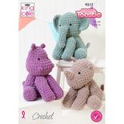 King Cole Pattern 9217 Elephant, Hippo and Rhino Toys Crocheted in Jumbo Toastie image