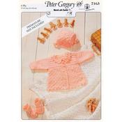 Peter Gregory Pattern 7163 Crochet Matinee Jacket, Bonnet, Bootees &amp; Shawl in 4 Ply