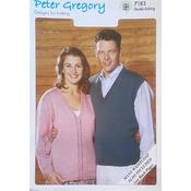 Peter Gregory Pattern 7183 Ladies Cardigan, Men's Slipover and Waistcoat in Double Knitting