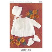 Sirdar Pattern 3191 Matinee Coat, Bonnet &amp; Bootees in Snuggly DK