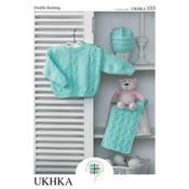 UKHKA Pattern 103 Sweater, Hat &amp; Scarf in Double Knitting 
