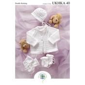 UKHKA Pattern 40 Cardigan, Hat, Bootees &amp; Mittens in DK