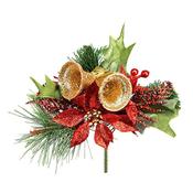 Poinsettia And Bells Pick Red &amp; Gold 16Cm image