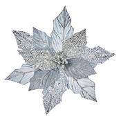 Premier Silver Glitter Poinsettia With Velvet Clip On 30Cm image