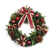 Premier Red Bow Wreath With Baubles And Cones 50Cm image