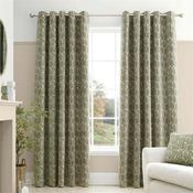 Chenille Leaves Green Curtains Eyelet 90X90 image