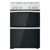 Indesit Gas Cooker 4 Ring Hob With Glass Lid Double Oven White 60Cm
