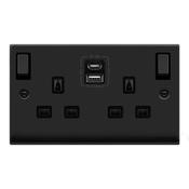 Click Deco Matt Black 2 Gang 13A A&amp;C Usb Socket