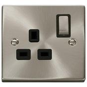 Click Deco Satin Chrome 13A Single Switched Socket