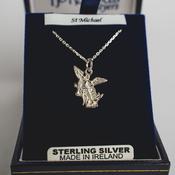 New Design Sterling Silver Silhouette of St Michael the Archanangel on 16" chain