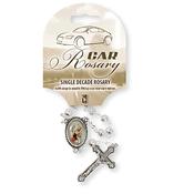 Single Decade Car Rosary – Clear Beads with St. Christopher