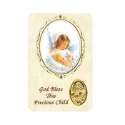 God Bless This Precious Child Keepsake Card – With Gold Foil Medal &amp;amp; Prayer