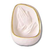 Resin Praying Hands Holy Water Font – White with Gold Trim