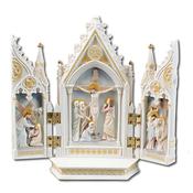 Crucifixion Triptych Resin Statue – Veronese Style – Hand-Painted