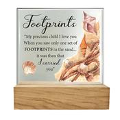 Footprints Glass Plaque with Wooden Base