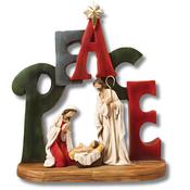"Peace" Hand-Painted Resin Holy Family Nativity image