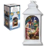 White Nativity Lantern with LED Candle and Timer