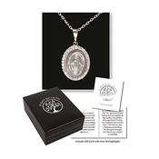 Miraculous Medal Sterling Silver Necklace – Oval with Clear Crystals, 18 Inch Chain
