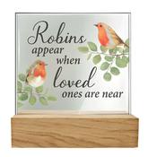 Robins Near You Glass Plaque with Wooden Base