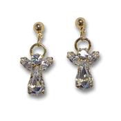 Clear Glass Crystal Angel Earrings with Gold Finish image