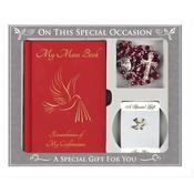 Symbolic Confirmation Gift Set – Mass Book, Red Rosary, Gold Dove Brooch