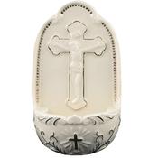 Crucifix Design Porcelain Holy Water Font – Gold Highlights