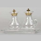 Glass &amp;amp; Gilt Finish Cruet Set with Tray