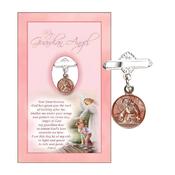 Guardian Angel Metal Baby Brooch – Girl with Prayer Card