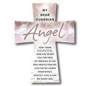 Pink Guardian Angel Resin Standing Cross
