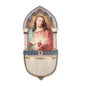 Sacred Heart Wood Holy Water Font with Luminous Bowl
