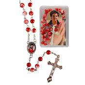 Saint Carlo Acutis Red Glass Rosary Beads image