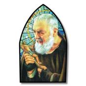Saint Pio Metal Plaque with Light – Arched Window Stained Glass