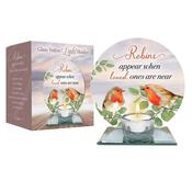 "Loved Ones Are Near When Robins Appear" Glass Votive Light Holder with Silver Effect