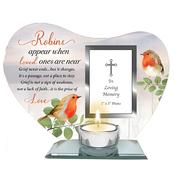 "Loved Ones Are Near When Robins Appear" Heart Shaped Votive Holder with Photo Frame