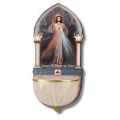 Divine Mercy 5-Inch Wooden Holy Water Font with Luminous Bowl