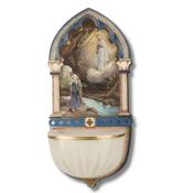 Lourdes 5-Inch Wooden Holy Water Font with Luminous Bowl
