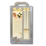 Ivory Wedding Candle Set – Floral Design -8 Inch Gift Boxed image