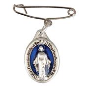 Miraculous Medal Pin with Blue Enamel and Silver Finish