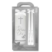 Our Wedding Day Candle Set – White 8 Inch Gift Boxed with Ribbon image
