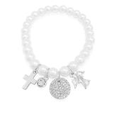 Children's Sterling Silver Pearl Angel Charm Bracelet – Gift Boxed image