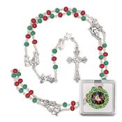 Christmas Rosary – 6mm Red &amp;amp; Green Wooden Beads with Nativity Scenes image