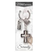 Open Cross &amp;amp; Peace Dove Metal Key Ring – Silver Colour image