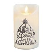 Come Let Us Adore Him Nativity LED Candle – Vanilla Scented Wax with Timer image