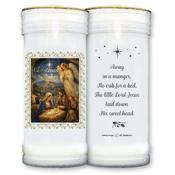 Pack of 2 Away in a Manger Nativity Gold Foil Pillar Candles – Christmas Wishes
